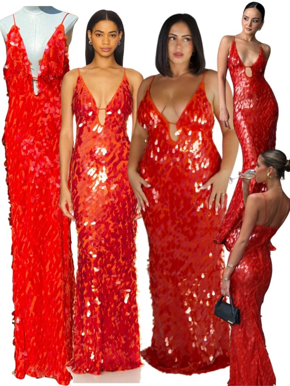🆕 MISHA COLLECTION 🧿 NWOT Red Sapphire Sequins Maxi Dress, Sz XL US 10